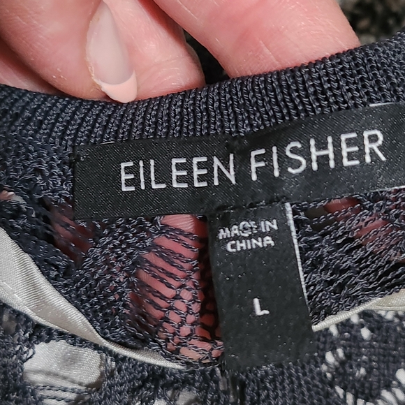 EILEEN FISHER Lace Overlay Dress Women Large Black Sleeveless Silk Slip Midi - Picture 10 of 15